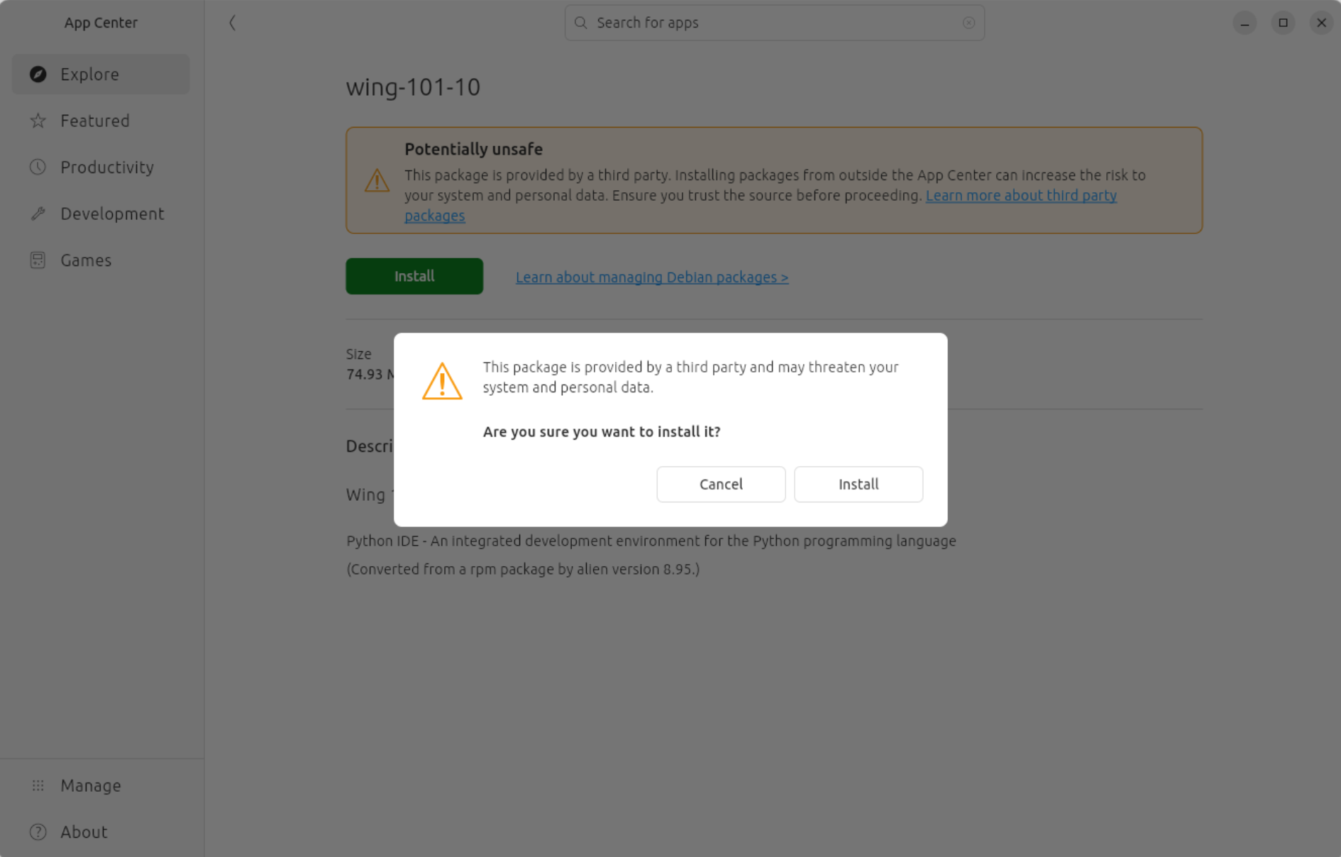 Wing Installer password