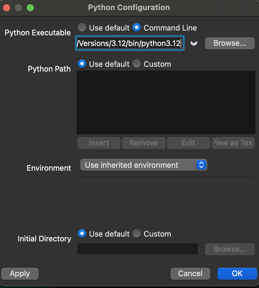 Paste Python executable path