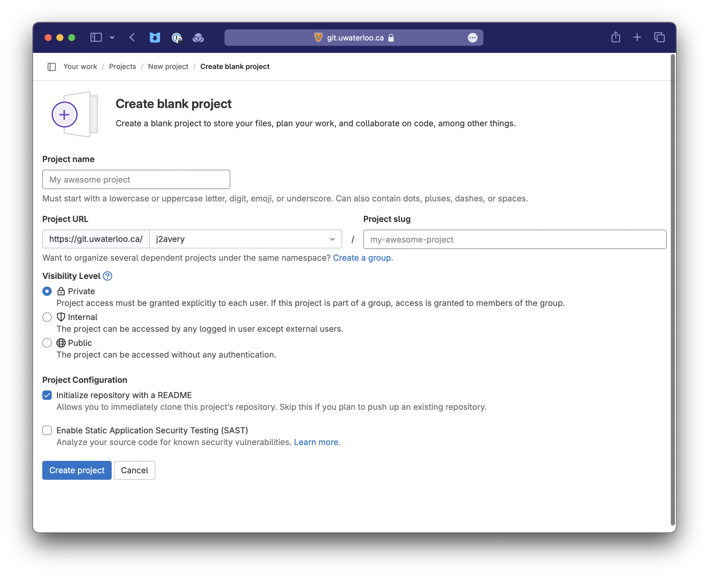 Creating a new GitLab project