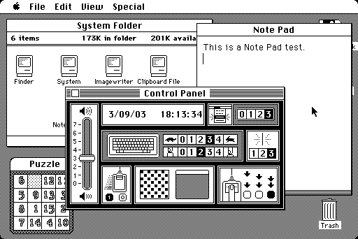 Early Mac desktop demonstrating windows, and standard widgets
