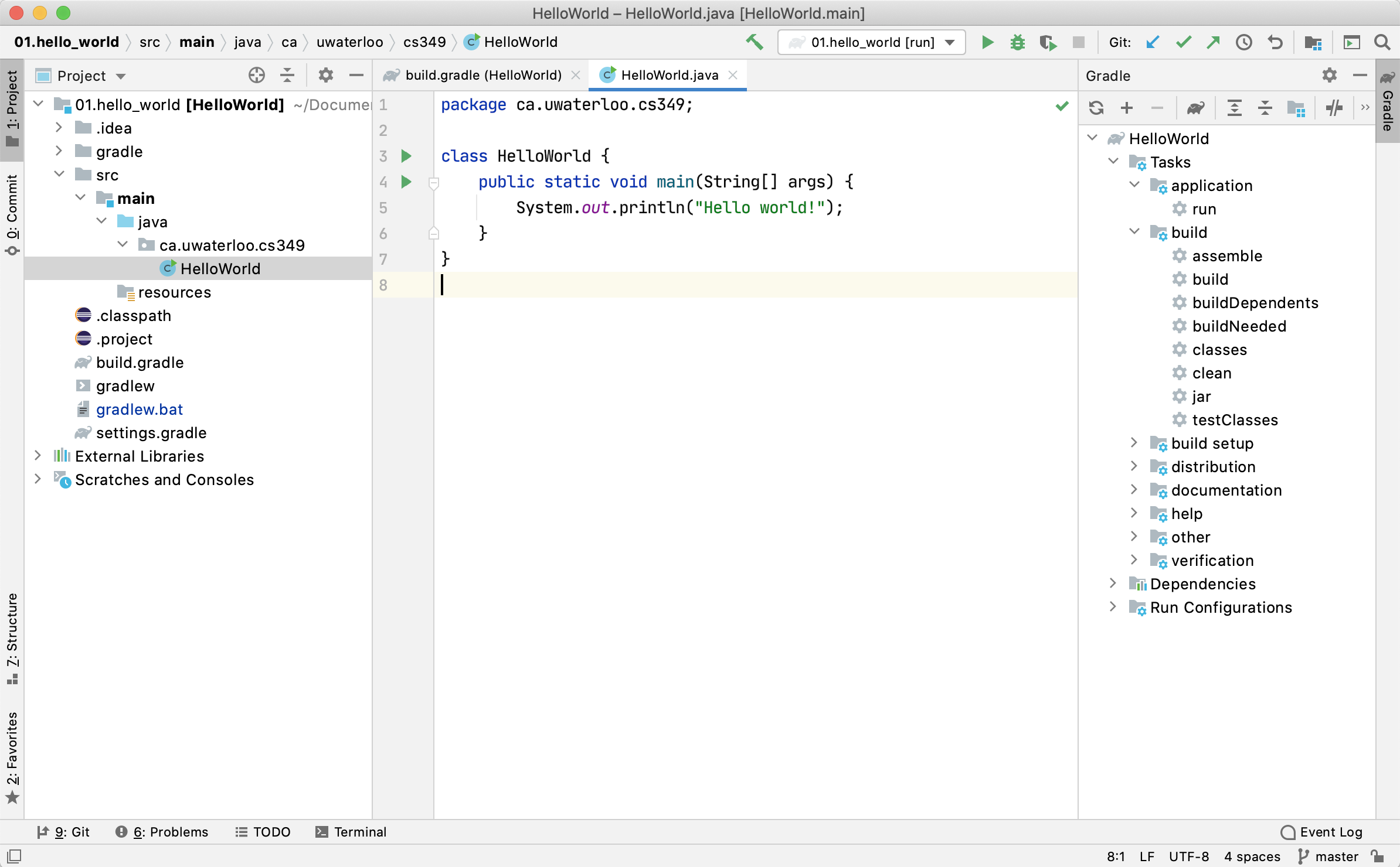 IntelliJ with Gradle window open