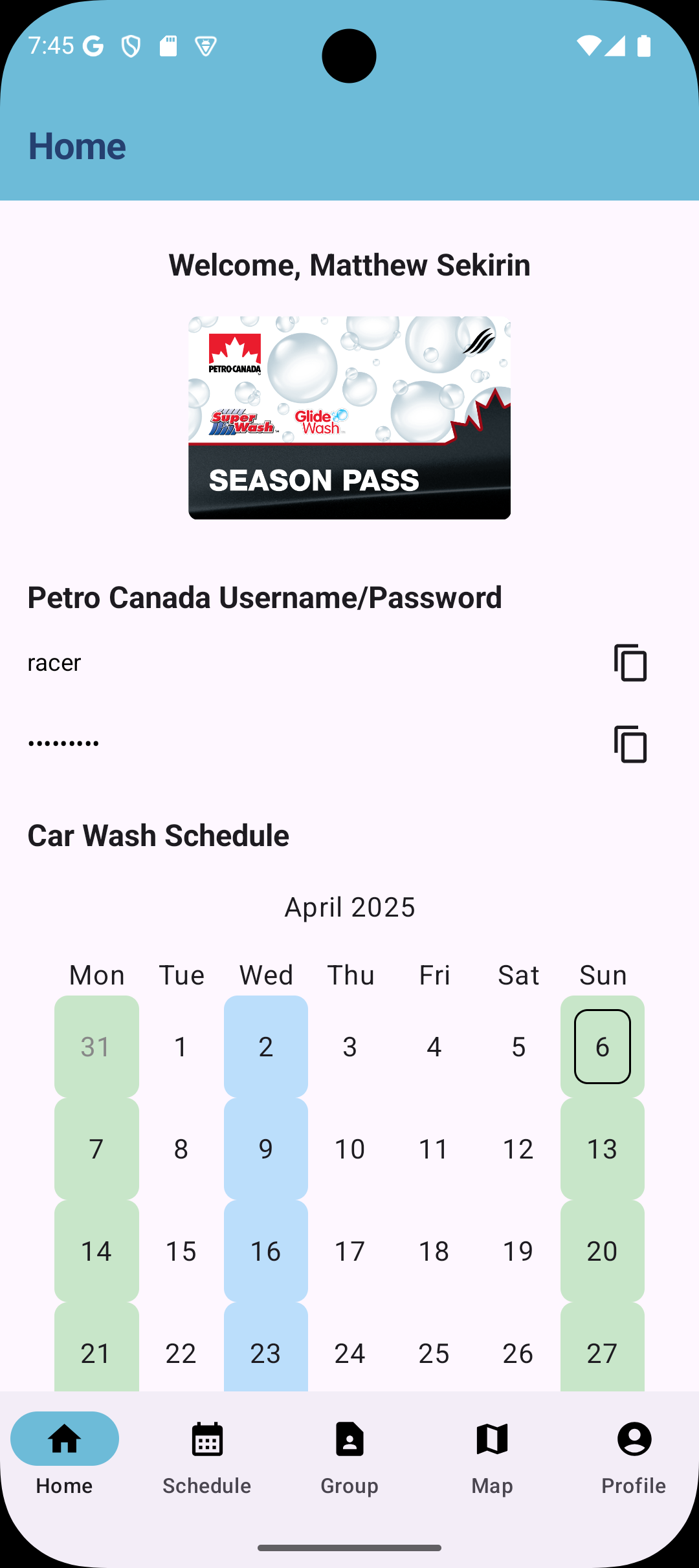 User schedule