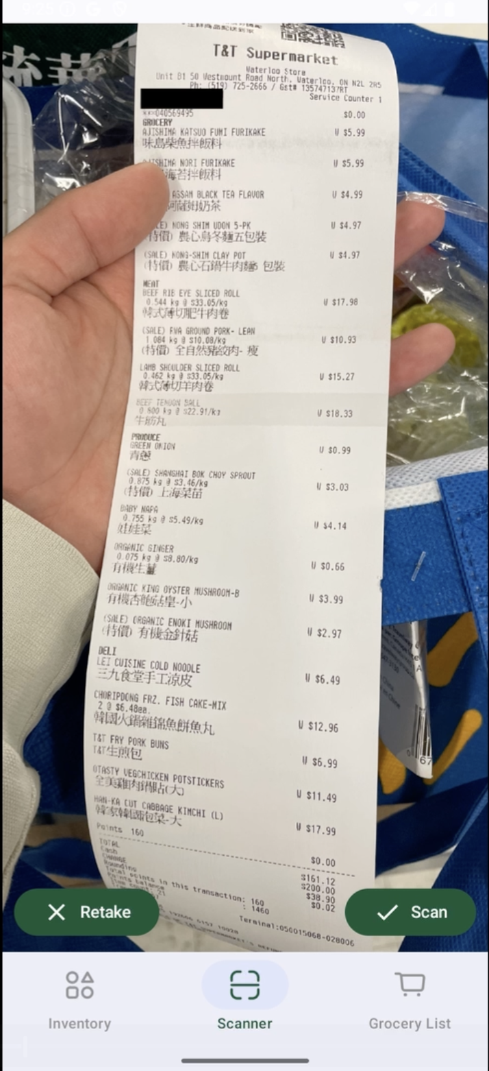 Scanning a receipt