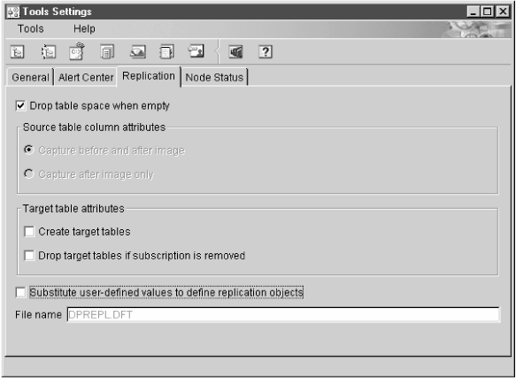 The Replication page of the Tools Settings notebook