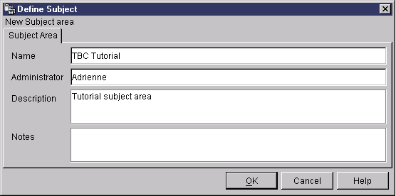 The Subject Area Properties notebook