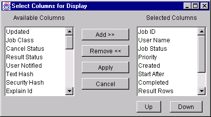 Select Columns for Display window