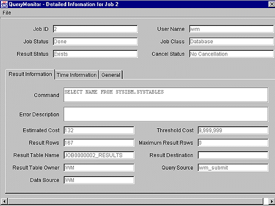 Detailed Information for Job Window