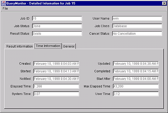 QueryMonitor Main Window Time Information Page