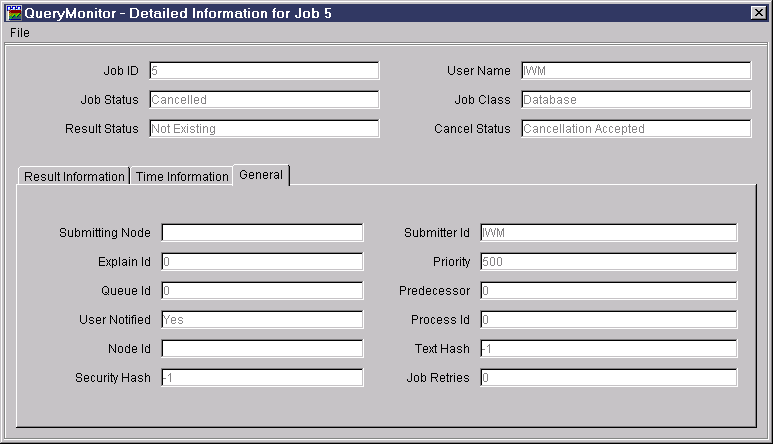 QueryMonitor Main Window General Information Page