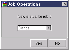 Job Operations window that allows you to modify a status of an existing job