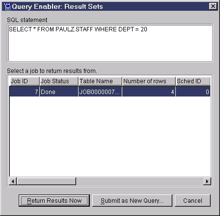 Screen capture of the QueryEnabler: Result Sets window