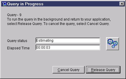 Query in Progress window for a query that was selected to run immediately