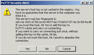 Host key warning dialogue