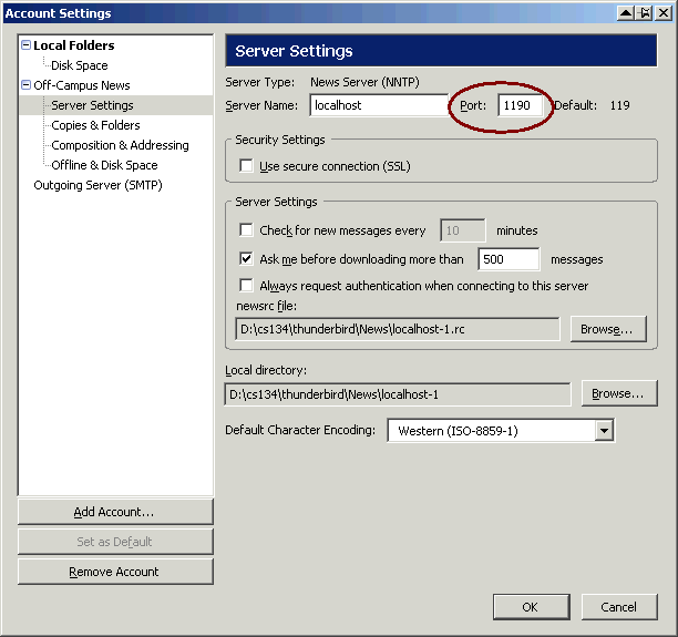 Server settings modification